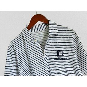 B DRADDY 100% PIMA Cotton Polo Shirt Embroidered Logo White Blue Pinstripes - ME